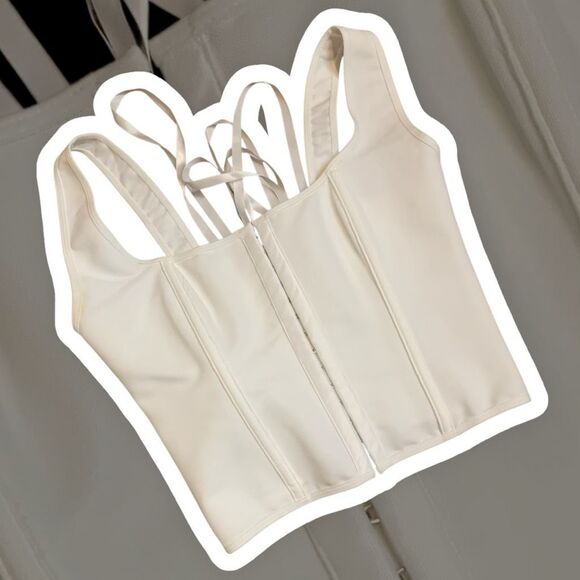 Bustier White Corset Hook Eye Lace Top Small Boning Fashion - Picture 1 of 7